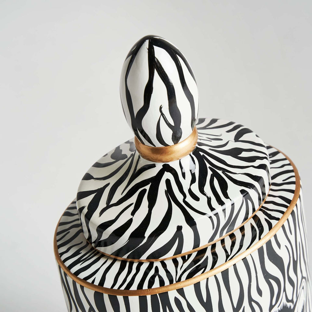 Zebra Vase mit Deckel aus Keramik large - Maison Oudh