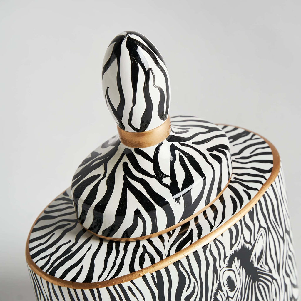 Zebra Vase mit Deckel aus Keramik small - Maison Oudh
