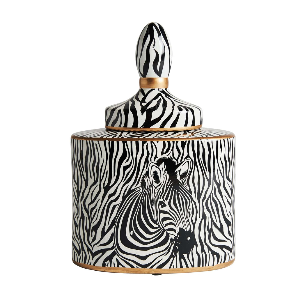 Zebra Vase mit Deckel aus Keramik small - Maison Oudh