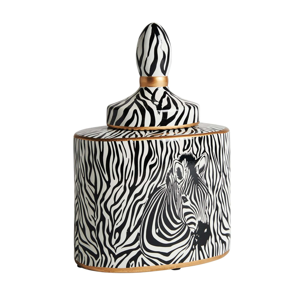 Zebra Vase mit Deckel aus Keramik small - Maison Oudh
