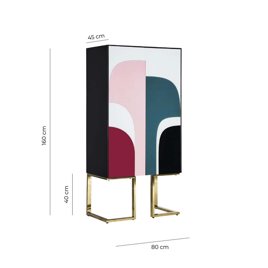 Zweitüriger Art Deco Hochschrank mit geometrischen Mustern - Maison Oudh