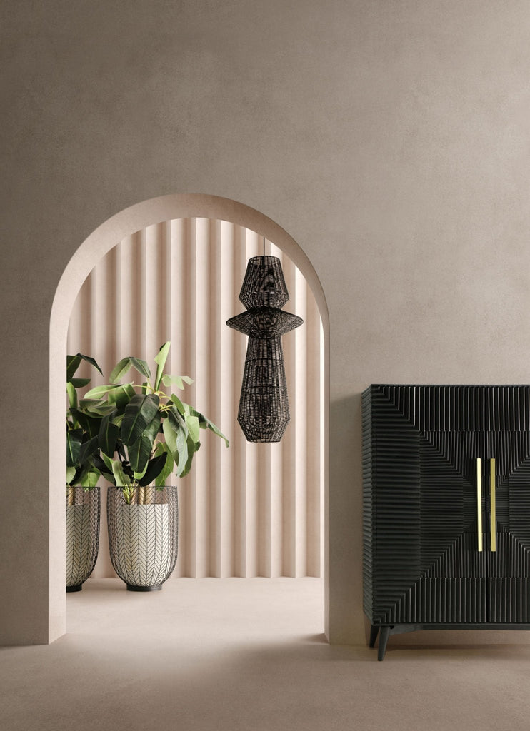 Zweitüriger Designer Schrank Plisse aus Mangoholz in Schwarz - Maison Oudh
