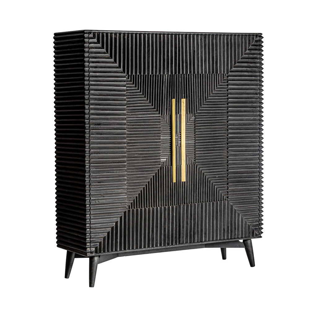 Zweitüriger Designer Schrank Plisse aus Mangoholz in Schwarz - Maison Oudh