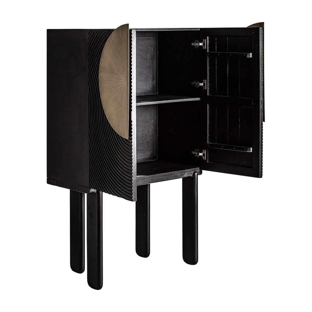 Zweitüriger Hochschrank aus Mangoholz in Schwarz kombiniert mit Gold - Maison Oudh