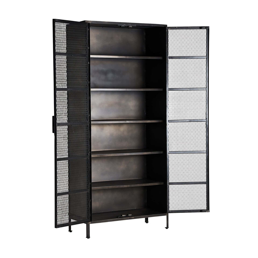 Zweitüriger schwarzer Schrank aus Mangoholz und Eisen im Industrial Design - Maison Oudh